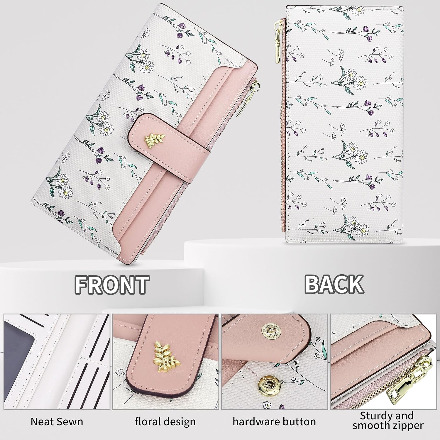 Farcauo Wallet Women Slim Wallets for Women with RFID Blocking Cute Thin Pink Women's Wallet Kawaii Flower Womens Ladies Card Holder Wallets image 2