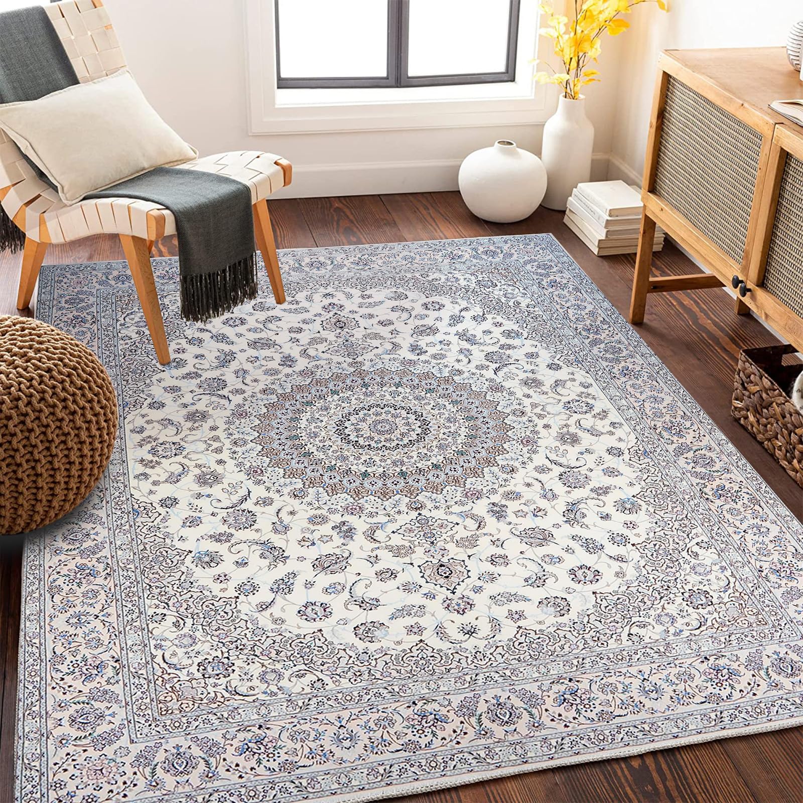 Alfombra grande gris 200x300 cm estilo étnico retro para decoración de salón y comedor