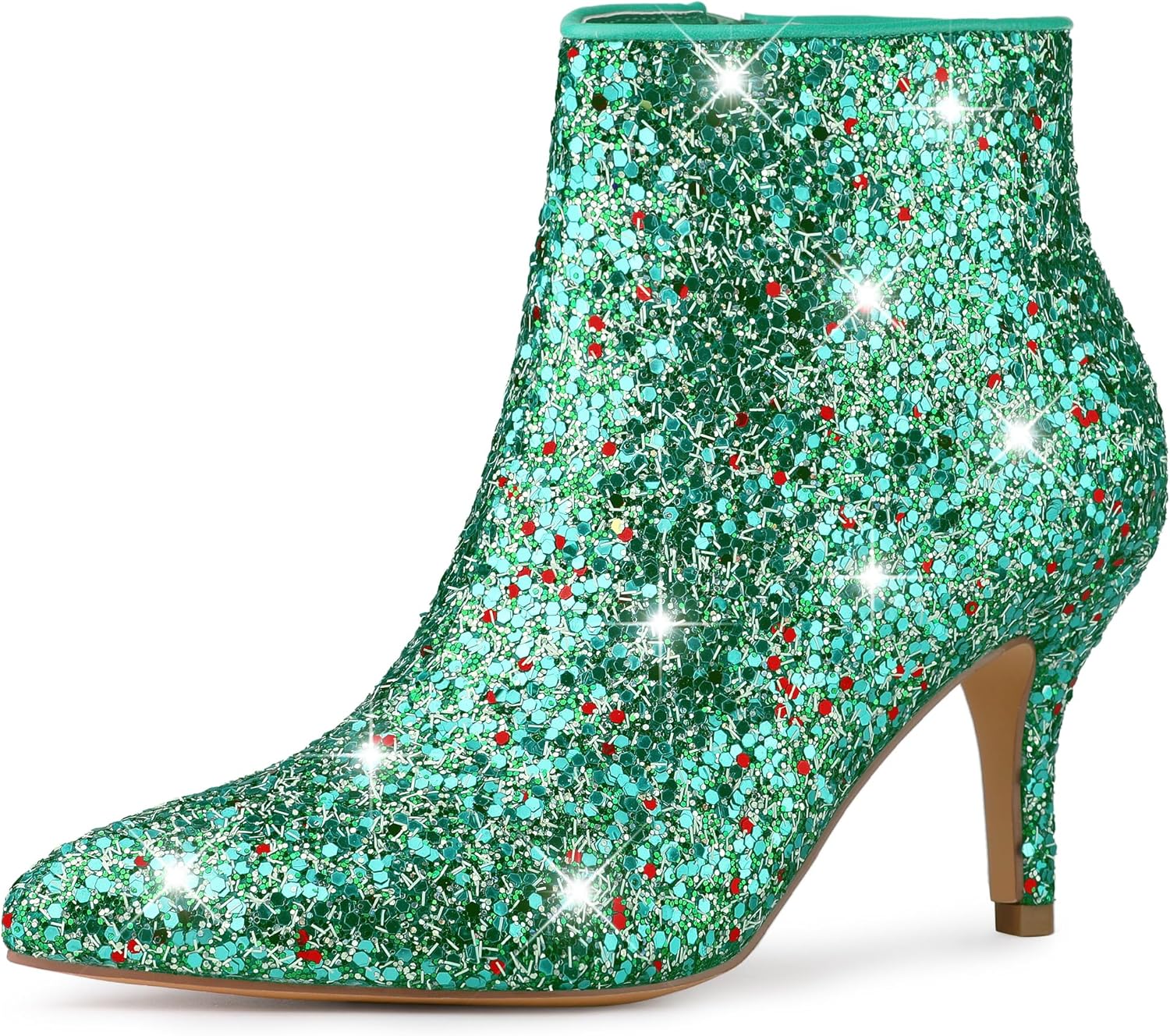 Allegra K Women's Glitter Pointed Toe Stiletto Heel Ankle Boots