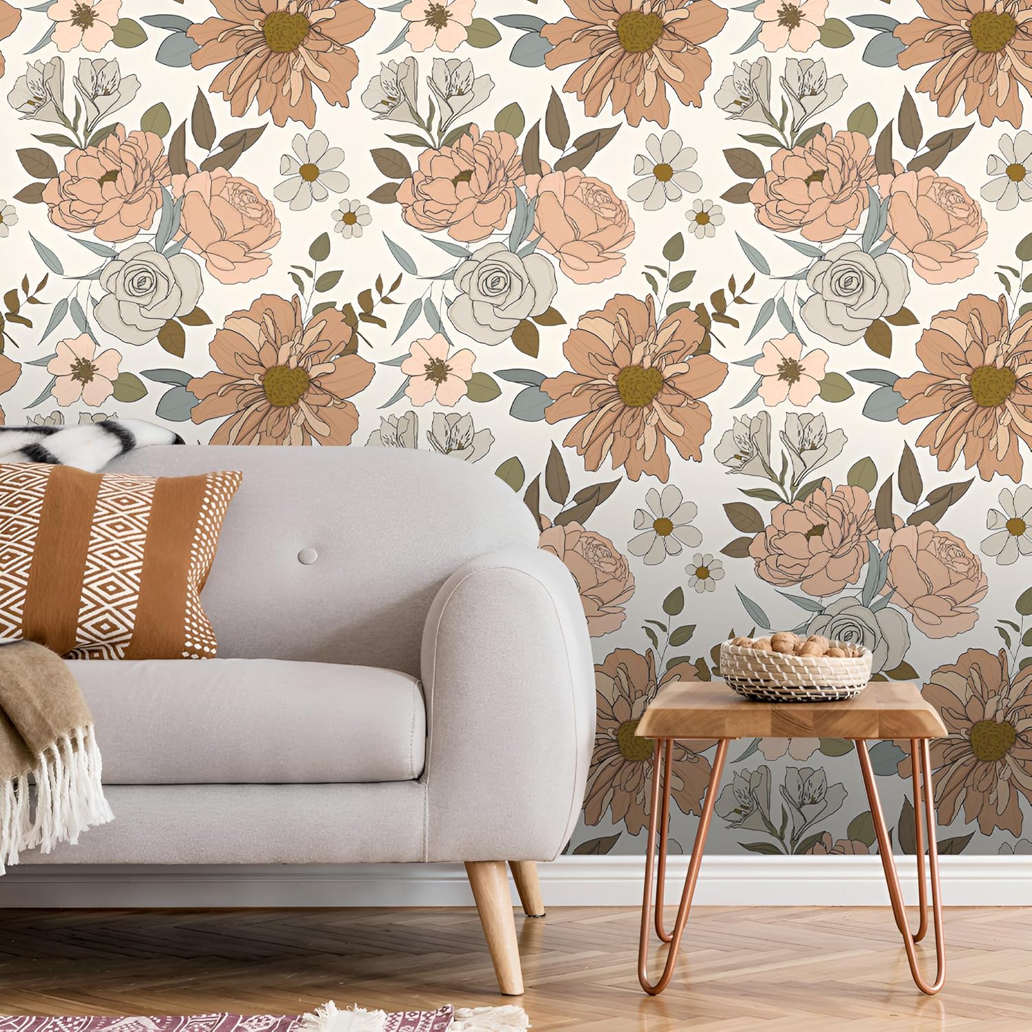 Vintage Floral Peel and Stick Wallpaper Removable Peony Self Adhesive Contact Paper Daisy Wallcoverings for Bedroom Drawer Cabinets Decor Vinyl Roll 17.7"x118" (Pack of 2)