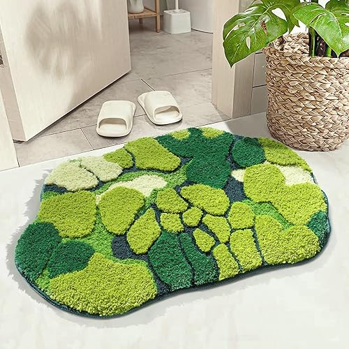 Miniatura 4 de RORA Green Moss - Alfombra de baño con hojas bonitas para baño, antideslizante, de microfibra suave, absorbente de agua, estética, decoración de