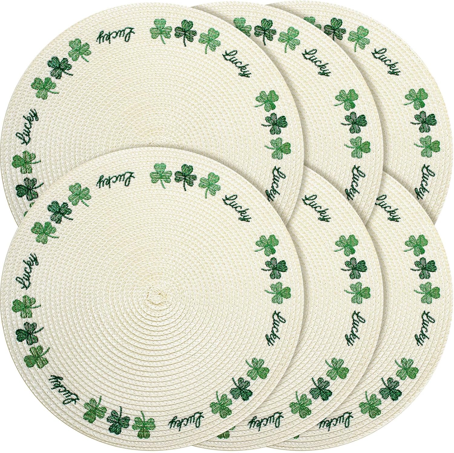 Remerry 6 Set Easter Eggs Placemats Round Embroidered Place Mats 13 Inch Washable Table Mats for Spring Holiday Seasonal Kitchen Dining Party Decoration(St. Patrick's Day)