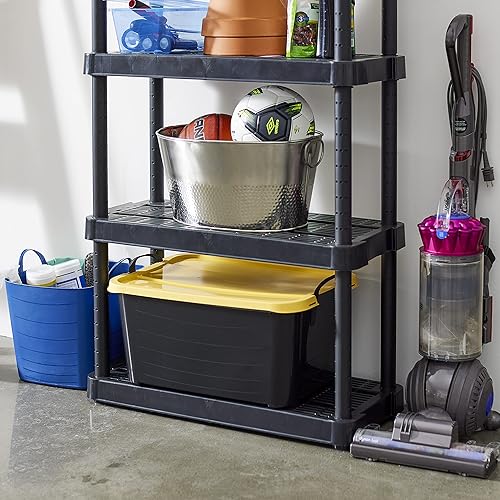 Miniatura 7 de Life Story - Contenedor apilable de plástico de 55 cuartos de galón con tapa y asas para organización de cochera en el hogar, color negro y amarillo