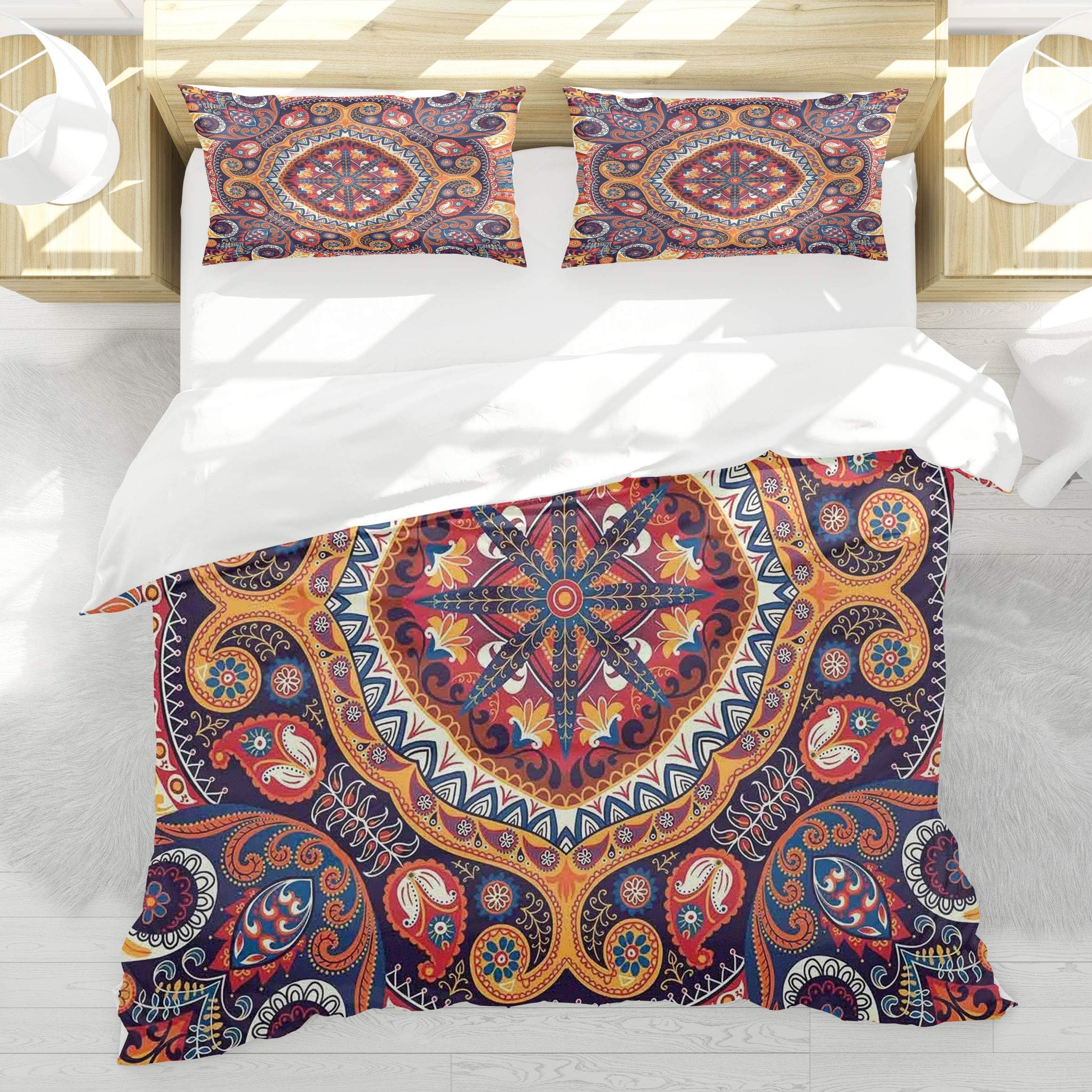 BEDNRY Bedding Set,Paisley Arabic Style Ornamental Rug Pattern Inspired Design with Flowers and Leaves,Decorative 3 Pieces,1 Duvet Cover with 2 Pillow Shams,Single(135 x 200cm) SIZE
