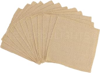 CleverDelights 6 Inch Herringbone-Weave Burlap Squares - 12 Pack - Natural Color - Finished Edges - 6" x 6" Jute Cotton Blend Burlap Fabric