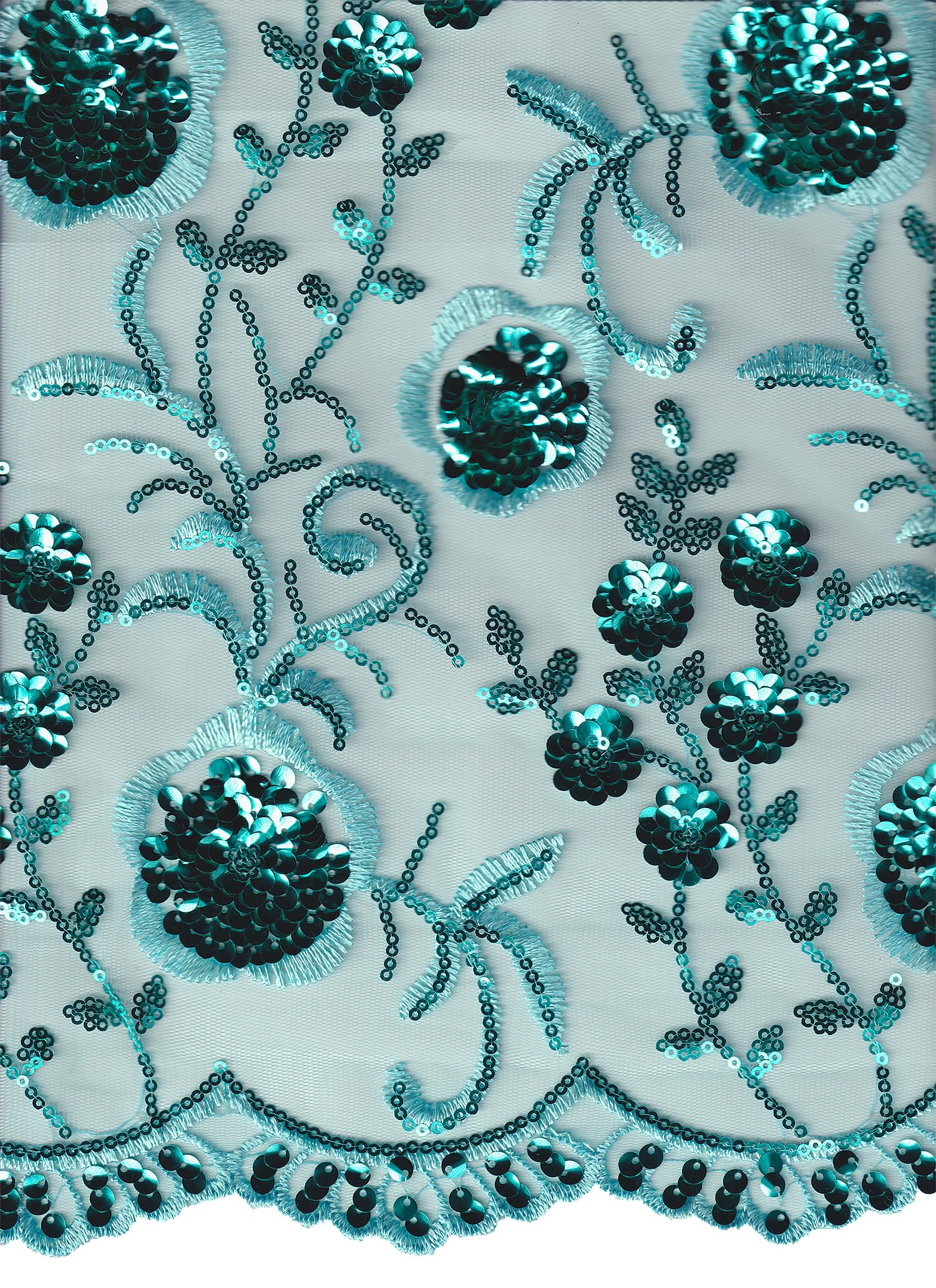Japanese-Inspired Sequined Lace Fabric 130cm Wide in 10 Beautiful Colours - Turquoise - Half METRE