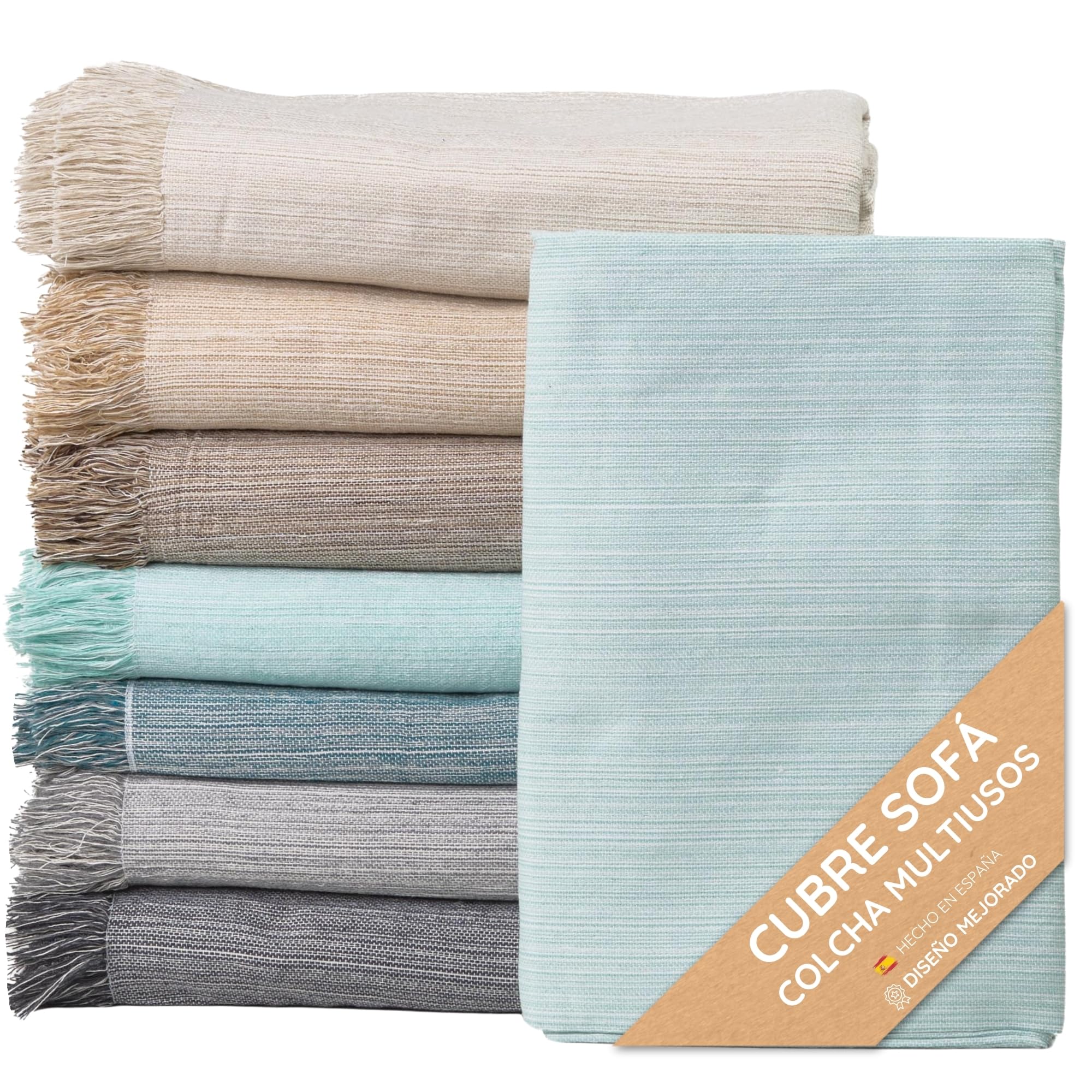 Multi-purpose bedspread: Plaid sofa, Foulard blanket, bed cover, foulard for sofas made of cotton and other fibres. Quality finish. Made in Spain. (Jasp Aqua Green 09, 230 x 260 cm)