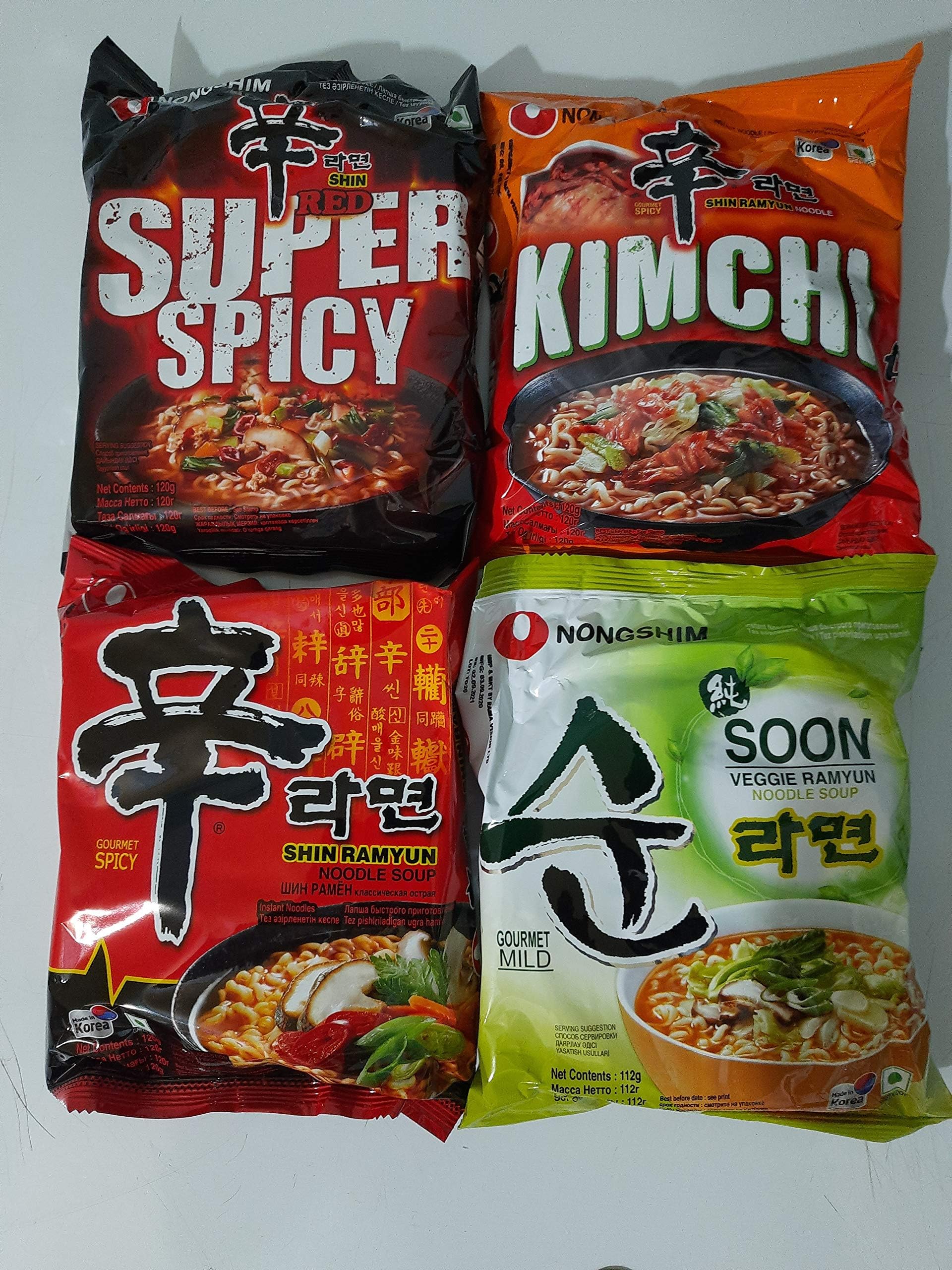 Kimchi Shin Ramyun Noodles for Vegetarian, Orange and Red, 120 grams, 4 Count