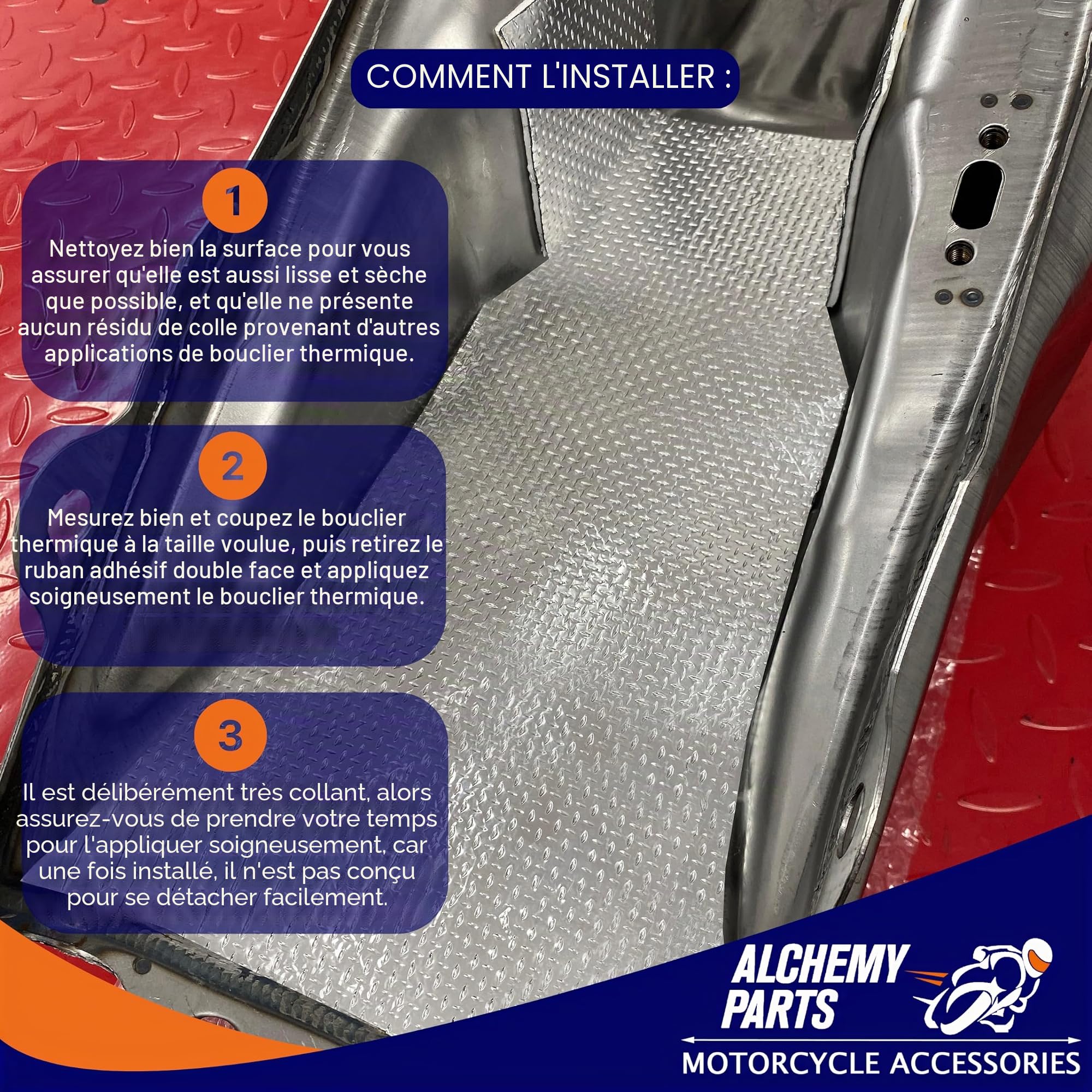 2 x Alchemy Parts Bouclier Thermique Pare Chaleur Échappement Moteur Plaque 100 x 33cm Idéal Pour Moto, Voiture - Aluminium & Réfléchissant