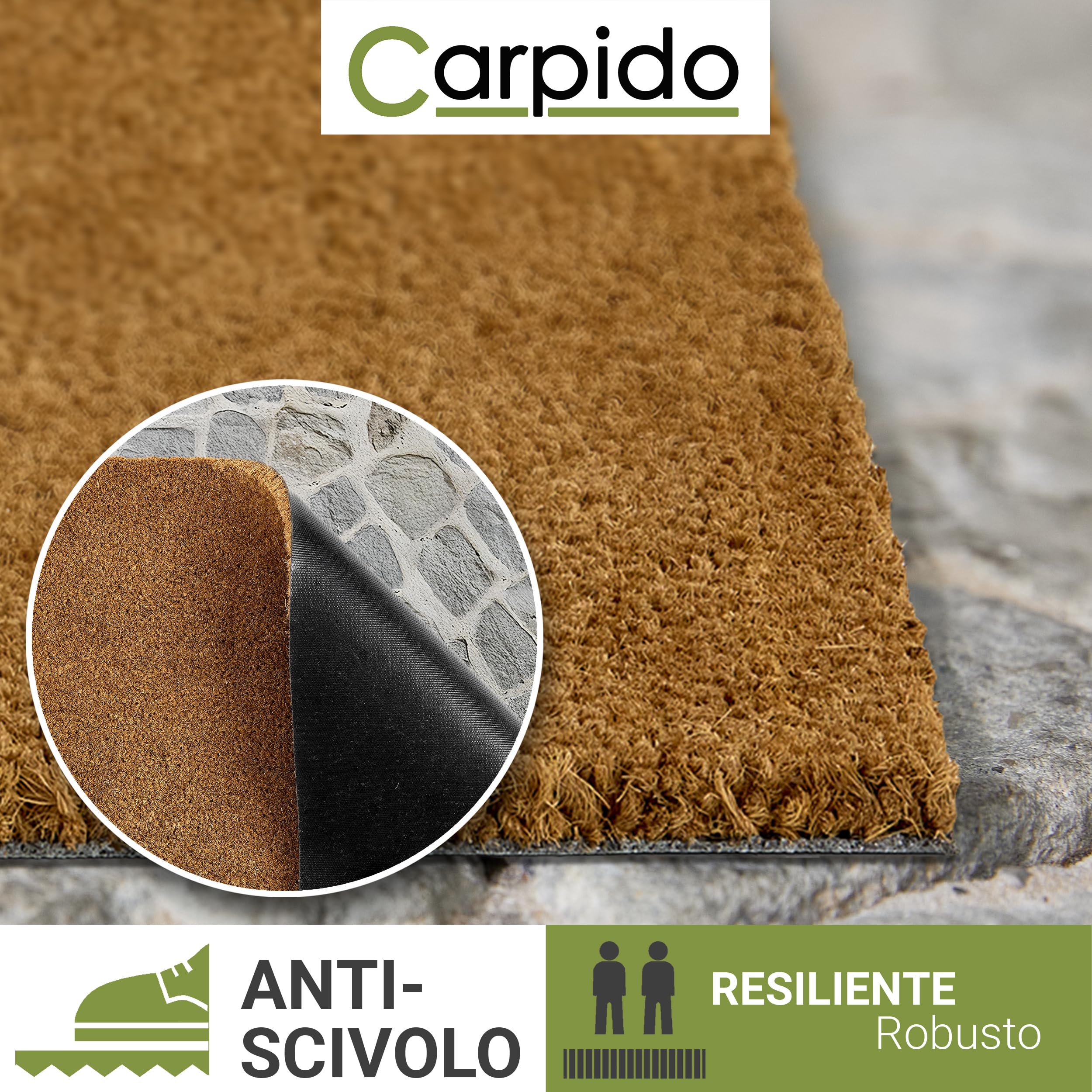Zerbino in cocco Interni e esterni coperti - 24mm 50x100 cm (Rettangolare) | Zerbini in fibra naturale sostenibile Tappetino antiscivolo e robusto in fibra di cocco e di facile manutenzione