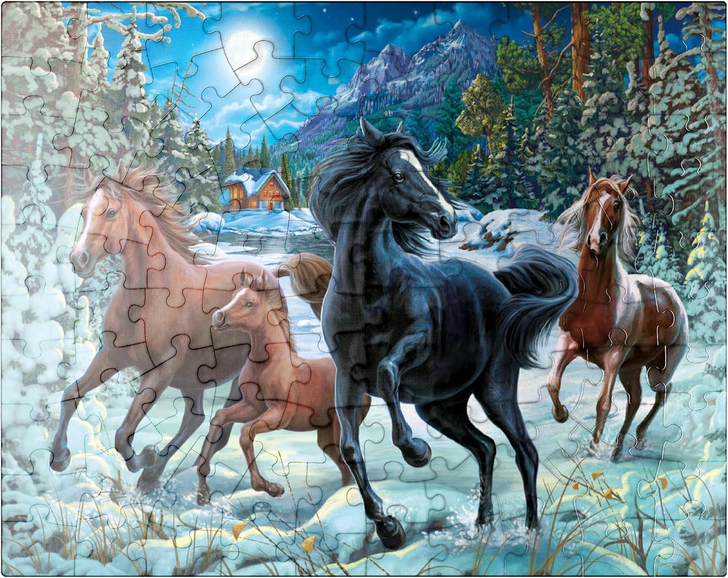 MyPuzzle Winter Horses - Premium 100 Piece Jigsaw Puzzle for Adults