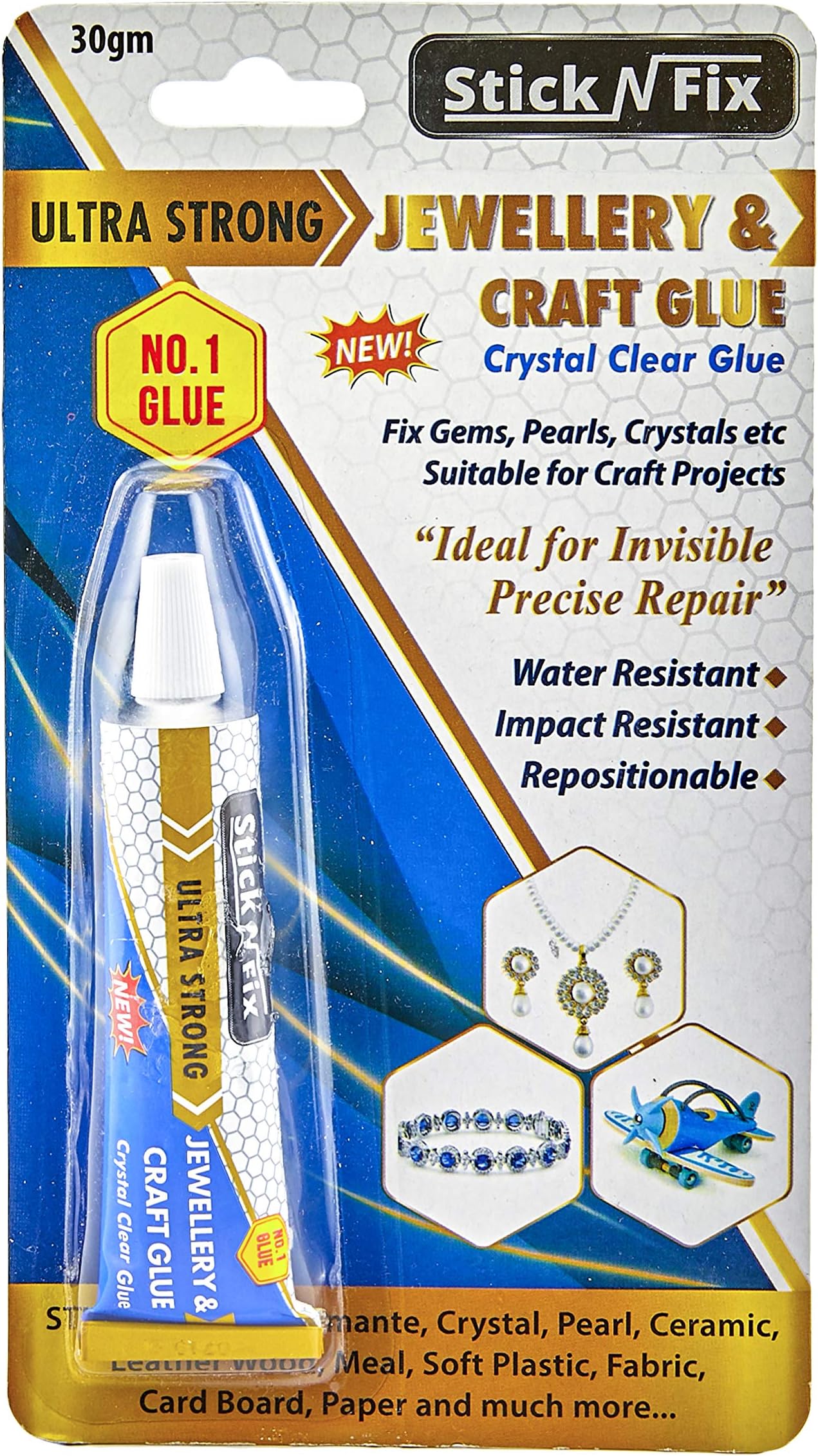 Jewellery & Craft Glue Repair Mend Jewelry Ultra Strong Crystal Clear Finish Waterproof Repositionable