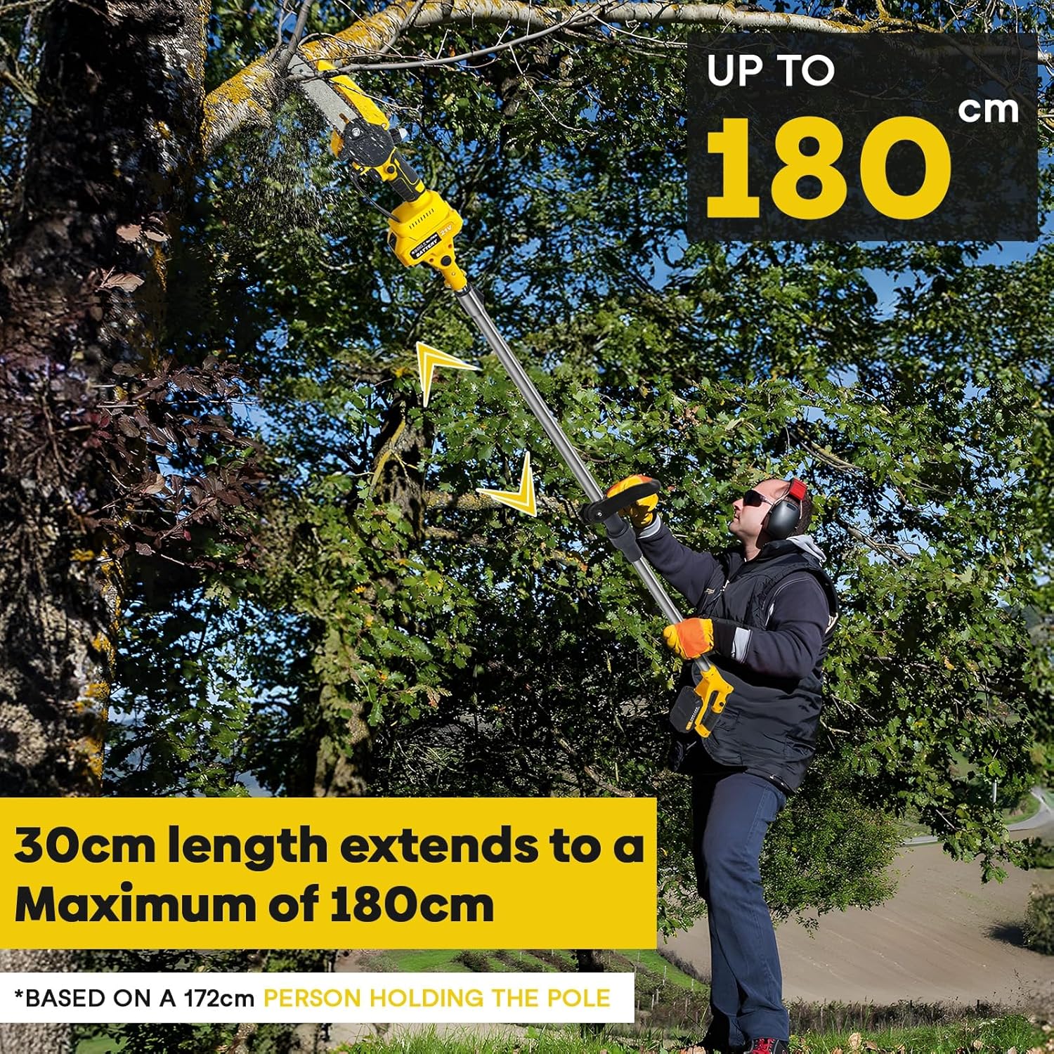 21V Cordless Pole Saw & Mini Chainsaw, 6'' Brushless Electric Chain Saw with 2 x 1.5Ah Battery, 5.9 Feet MAX Reach Pole Saw for Tree Pruning, Multi-Functional Tree Trimming Tool Set