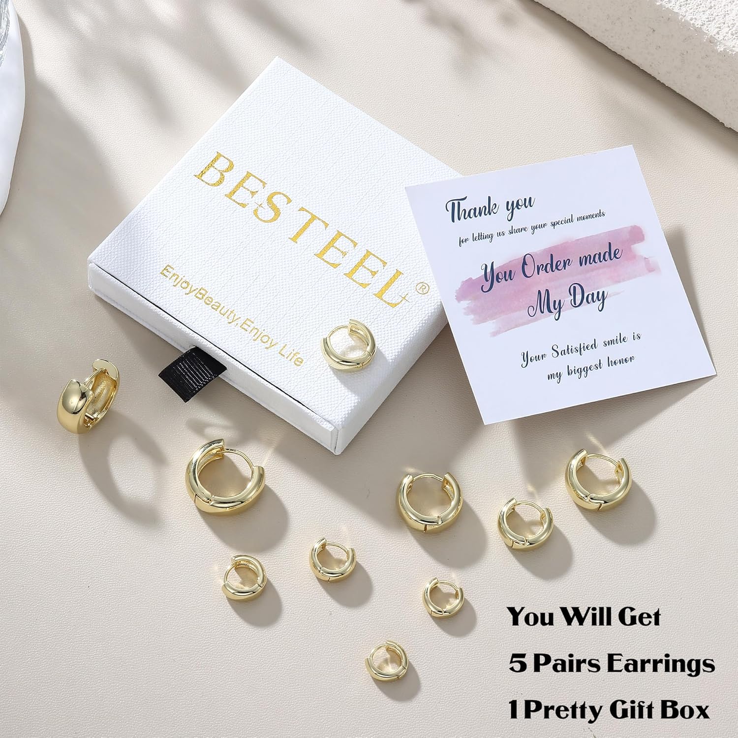 Small Chunky 14K Gold Plated Hoop Earrings for Women Trendy - Hypoallergenic Cartilage Earring Sets for Sensitive Ears Thick Hoops Huggie Earring Stacks Dainty Silver Plated Jewelry - Image 3