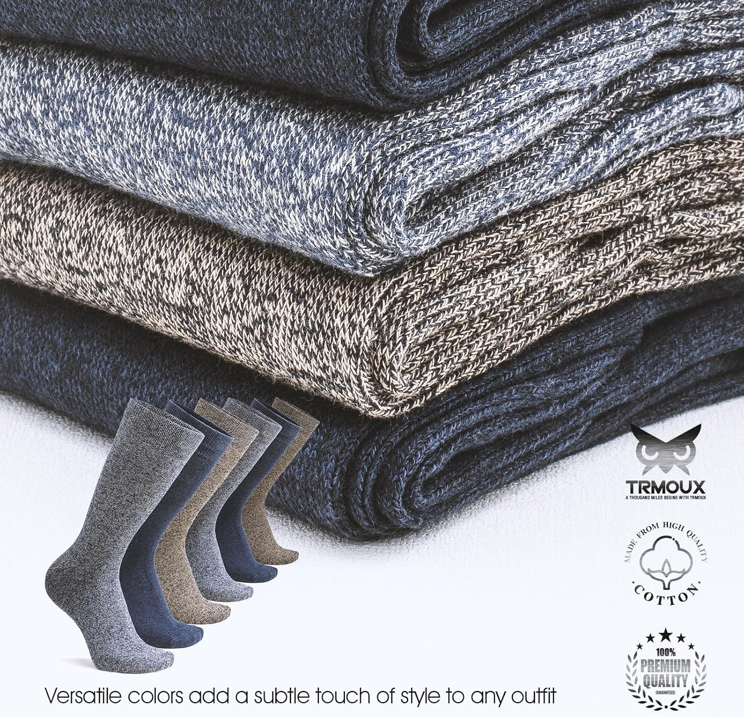 Mens Dress Socks Diabetic Socks for Men Colored Cotton Crew Thin Extra Wide Non-Binding Soft Breathable, 6-Pack - Image 3