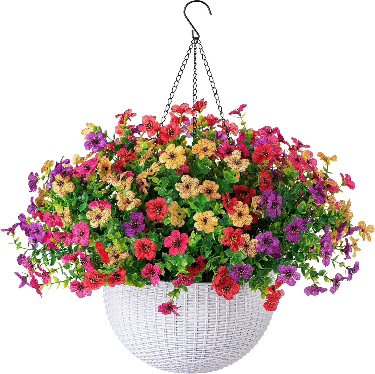 HyeFlora Artificial Faux Hanging Plants Flowers Basket for