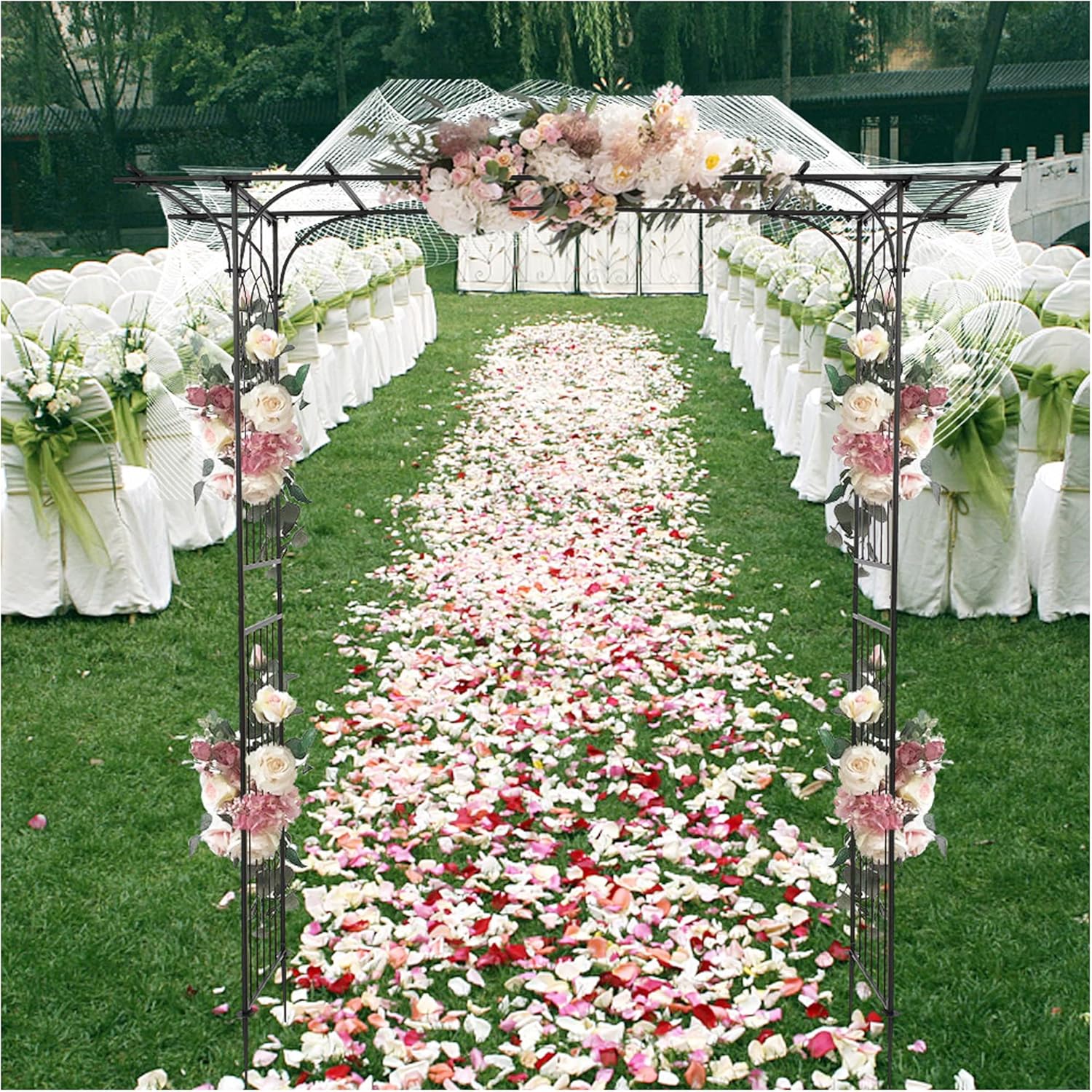 BILEK 7FT Metal Wedding Backdrop Stand Arch Arbor Iron Arbor Trellis Arbor Archway for Wedding Garden Bridal Party Festival Decoration,Black