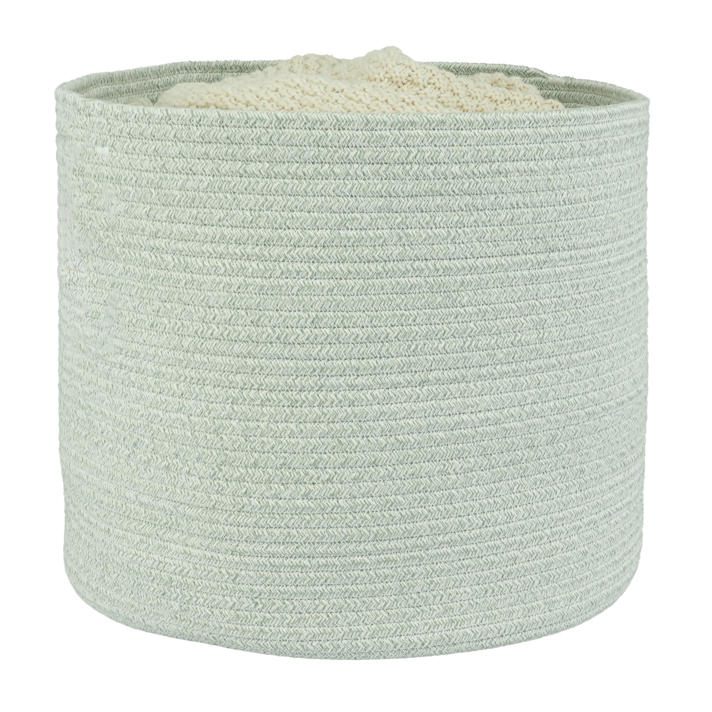 Cesto portabiancheria rotondo in corda di cotone per ragazze, ragazzi e bambini, 40,6 x 35,6 cm, per riporre giocattoli, coperte, scarpe, vestiti, colore verde chiaro