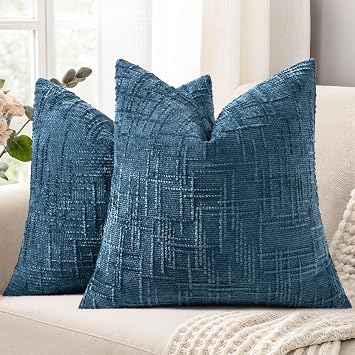 decorUhome Patriotic Navy Blue Chenille Throw Pillow Covers 20x20 Set of 2 Textured Soft Cozy Slubby Couch Pillow Covers Coastal Modern Farmhouse Boho Decorative Pillow Cases for Bed Sofa Living Room