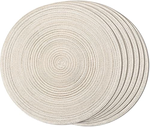 FunWheat Juego de 6 manteles individuales redondos trenzados, fáciles de limpiar, para mesas de comedor, tejidos, resistentes al calor, lavables, 15