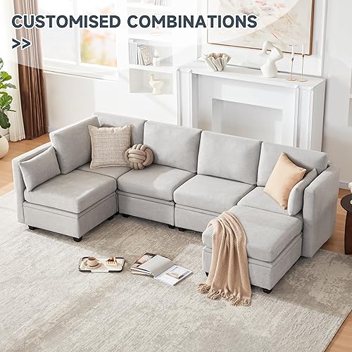 Miniatura 3 de Sofá cama modular seccional, sofá cama reversible, sofá cama modular de 6 asientos con almacenamiento y diván, sofás para sala de estar, gris claro