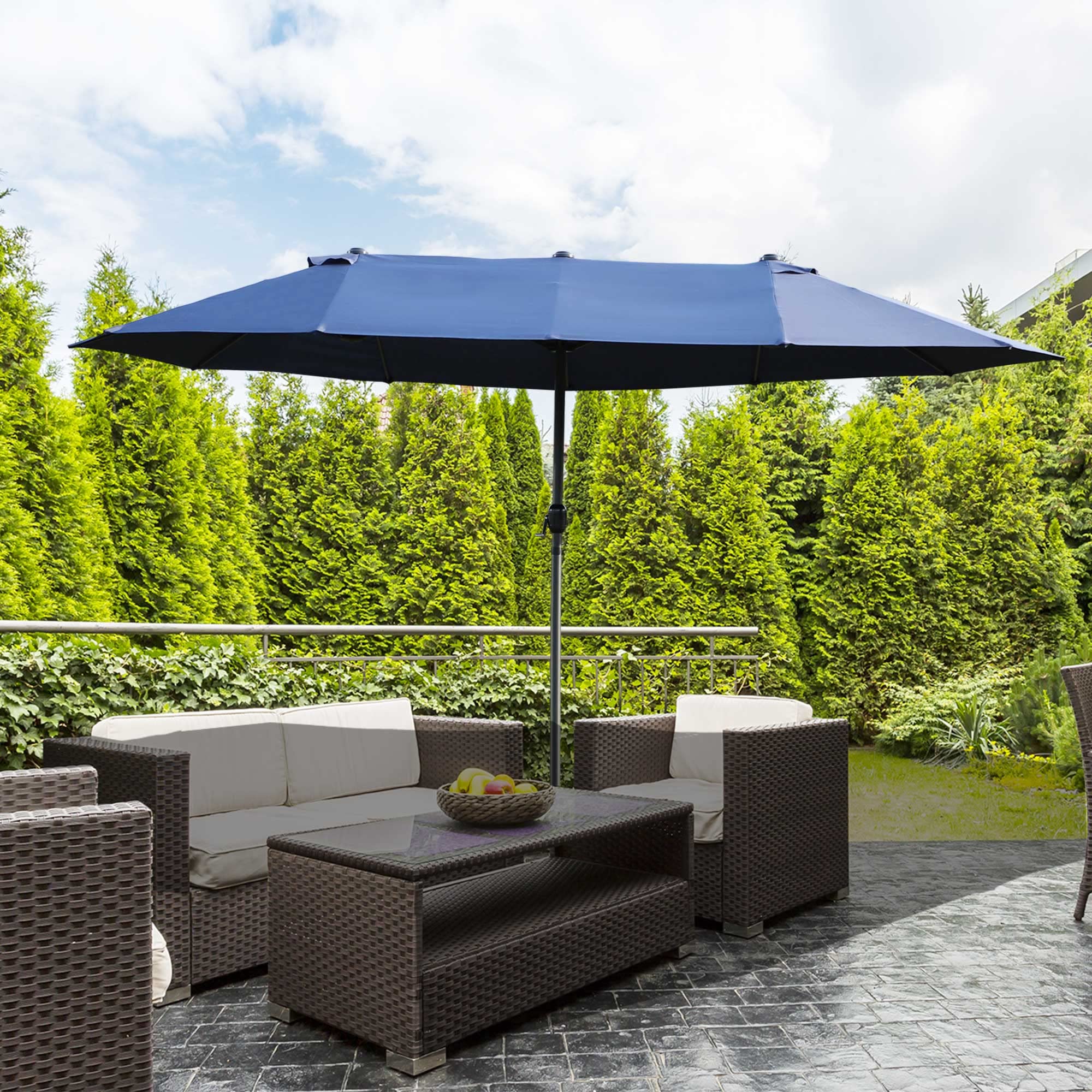 Outsunny Ombrellone da Giardino Doppio 455x265x238cm, Ombrellone da Esterno con Apertura a Manovella, in Acciaio e Poliestere