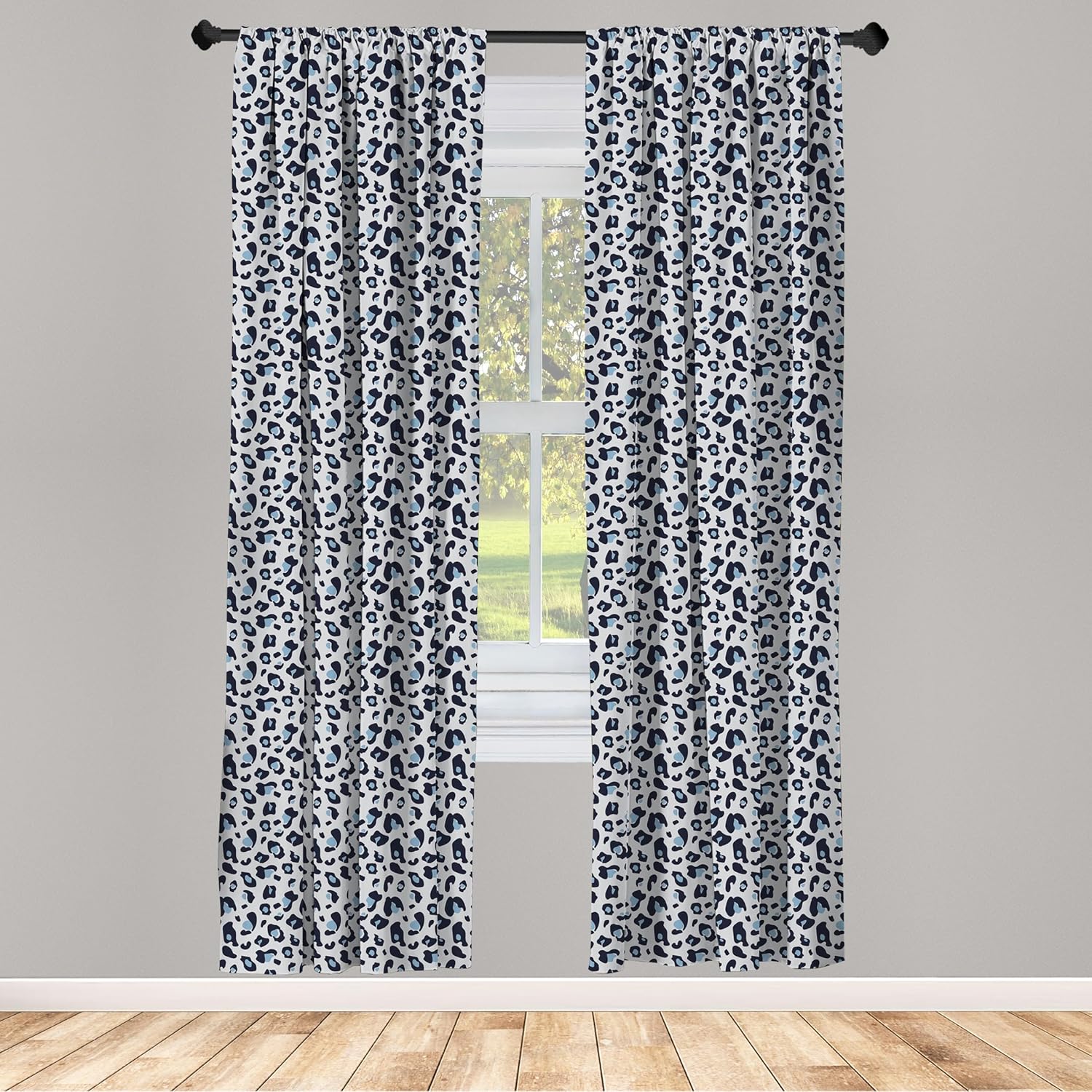 Ambesonne Leopard Print Curtains, Modernized Panther Skin Motifs in Altered Colors, Window Treatments 2 Panel Set for Living Room Bedroom, Pair of - 28" x 63", Blue Black