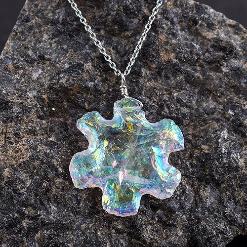 Miniatura 2 de Moon-Shaped Angel Aura Quartz Pendant - Artisan Hammered Finish - Rhodium Plated Sterling Silver - Celestial Healing Crystal Necklace - Fashionable