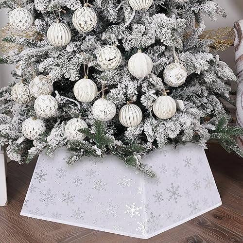 Collares de árbol de Navidad para árboles artificiales, falda de Navidad de copo de nieve de 24 pulgadas, cubierta base, anillo de decoración del