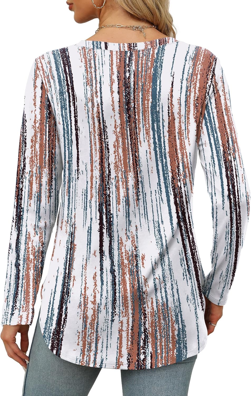 OFEEFAN Long Sleeve Shirts for Women Crewneck Basic Loose Tunic Tops Floral Beach Vacation Clothes 2025 - Image 4