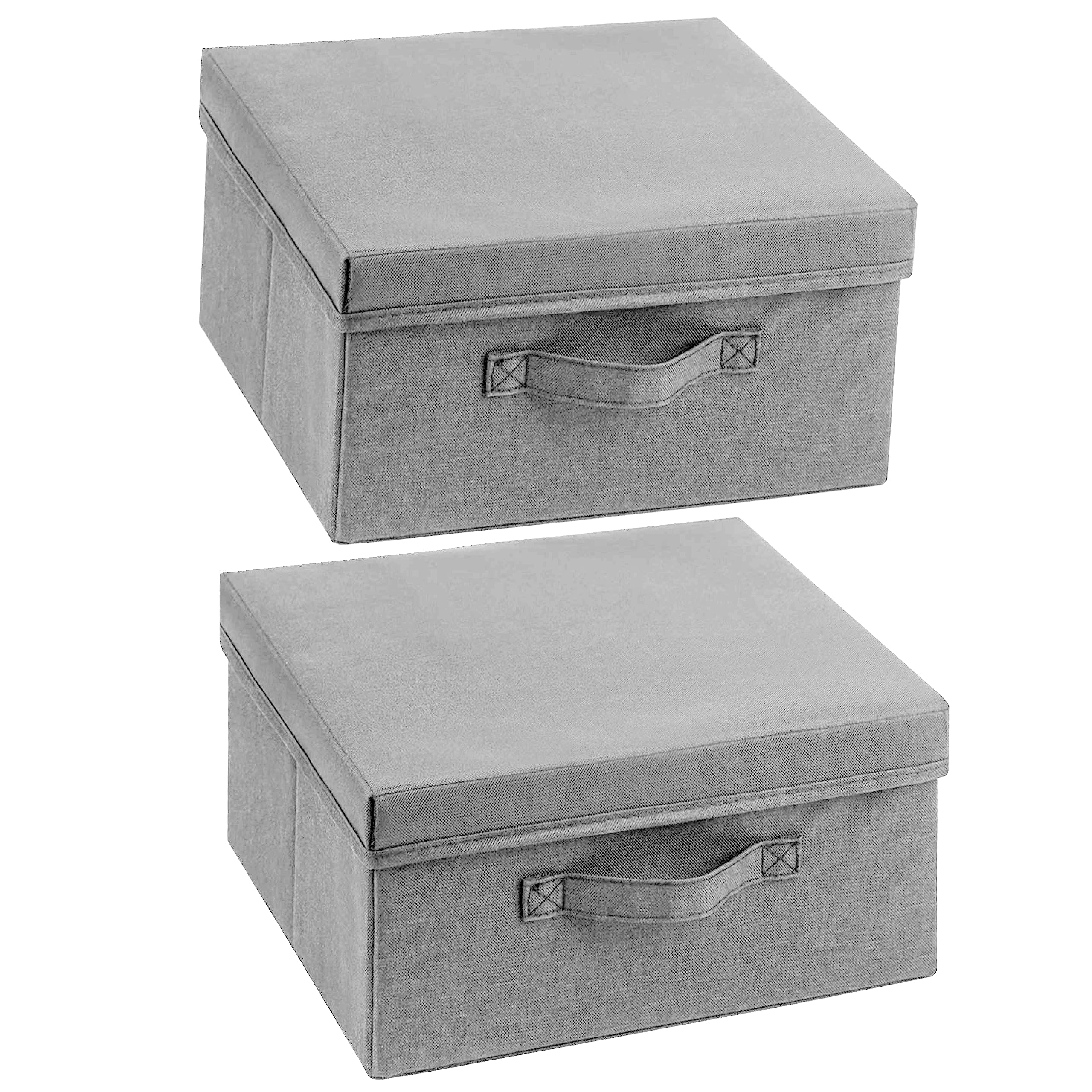 Augfox2 Pcs Fabric Storage Bins with Lid - Sturdy Stackable Storage Bins, Effective Closet Storage Bins for Clothes, Toys and DVD Storage (Dark Grey, 14.2" L x 12.6" W x 6.3" H)