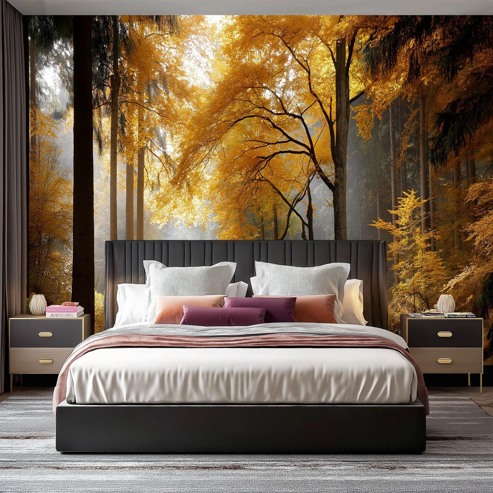 Fototapeta z włókniny, do pokoju dziecięcego, 300 x 210 cm, tajemnicza, piękna leśna ścieżka, tematyczna, zabawna tapeta do pokoju dziecięcego, pokoju dziecięcego, khaki