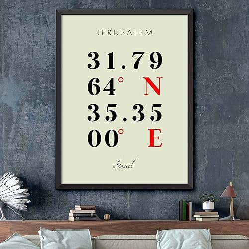 Miniatura 2 de Mapa de Jerusalén, Israel, Coordenadas Multilínea de Colores (16x20)