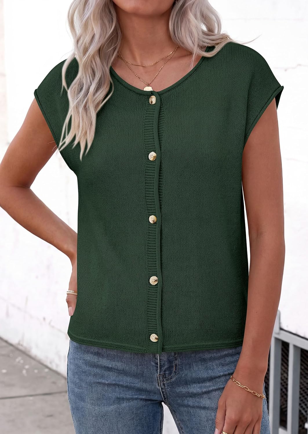 PRETTYGARDEN Womens Cap Short Sleeve Sweater Vest 2026 Spring Summer Lightweight Button Down Cardigans Trendy Loose Tops - Image 4