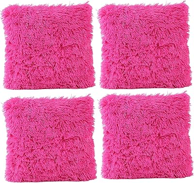 JOTOM Deluxe Throw Pillow Cover Case Decorative Soft Plush Cushion Cover Sofa Car Bedroom Home Decor Couch,17 x 17 Inches,Set of 4 (Plush|Hot Pink)