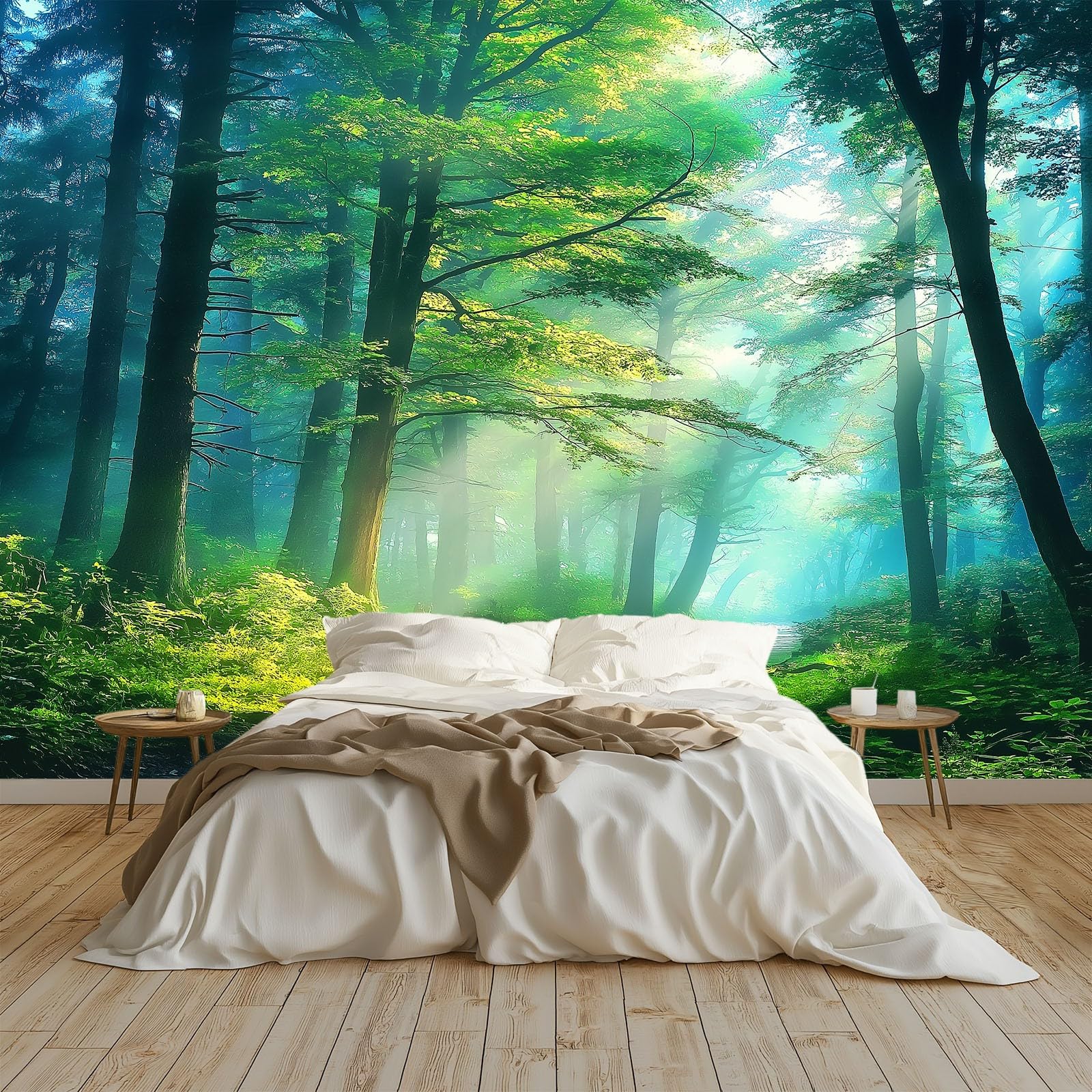 Carta da Parati 3D Paesaggio di boschi verdi 350x256 cm Murale Poster Grande, Carta Parati Fotomurale Stampata 3D per Soggiorno, Camera Letto, Sala Pranzo