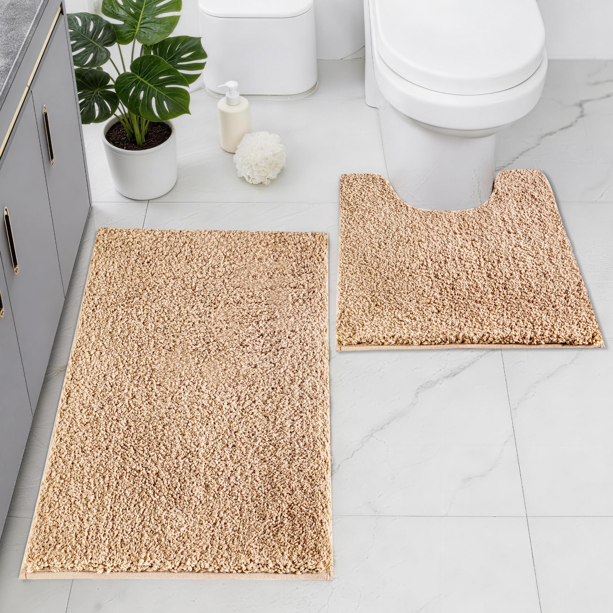 Baahrnom Microfibre Bath Mat Set, Non Slip Bathroom Mat Set 2 Piece — image 1