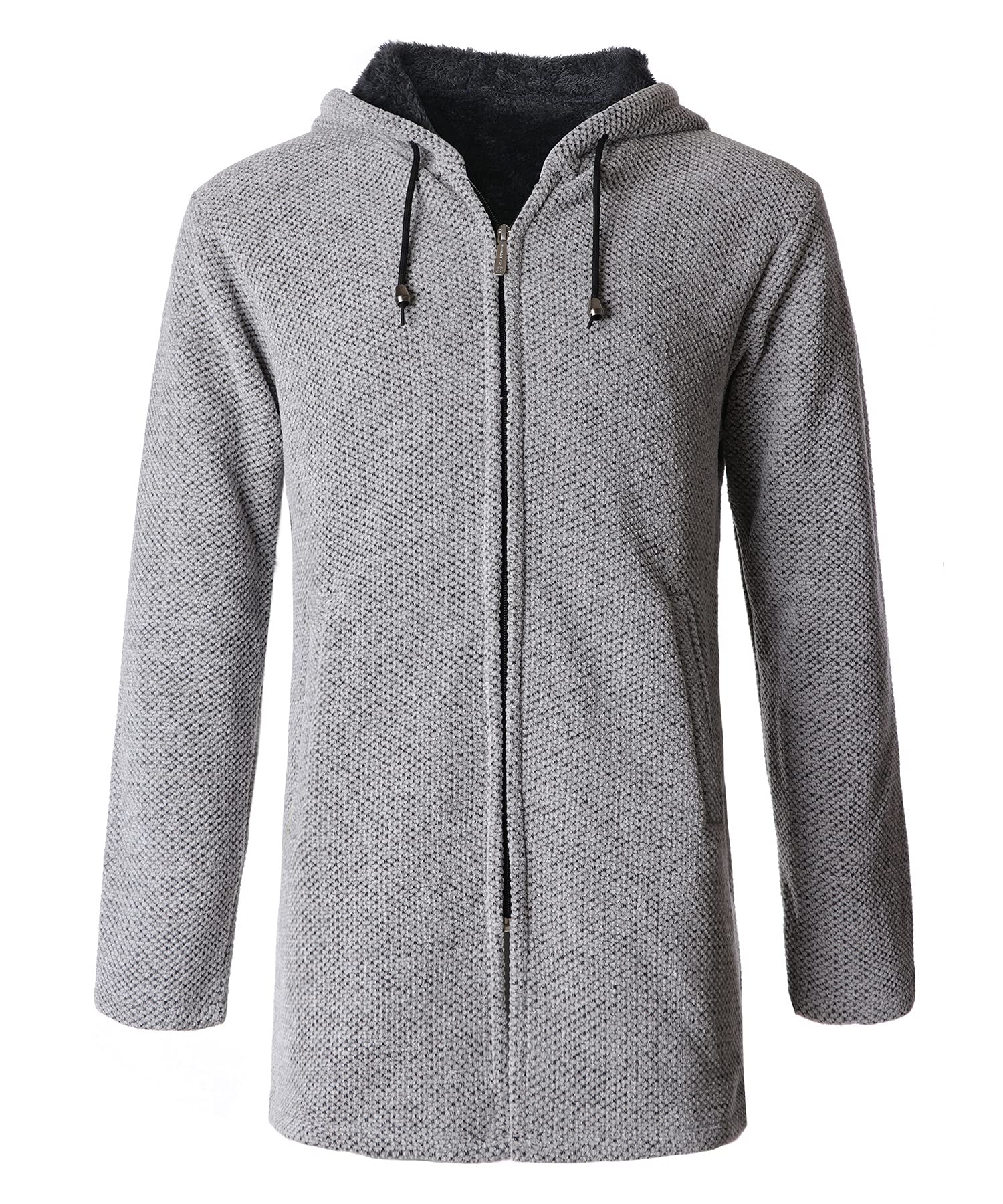 Herren Cardigan Lang Strickjacke mit Kapuze Wintermantel Fleecejacke Sweatjacke Langarm Strickjacken Männer Winterjacke Trachtenjacke