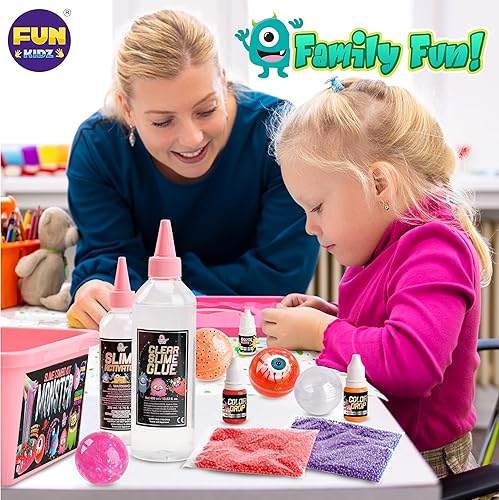 Miniatura 7 de FunKidz - Kit de slime de monstruo de juguete para niñas de 6 a 12 años, juego de fabricación de limo que brilla en la oscuridad para niños, hace