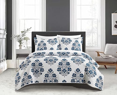 Miniatura 5 de Chic Home Morris - Juego de edredón de 3 piezas con diseño de medallón floral a gran escala, fundas de almohada incluidas, tamaño King, color gris