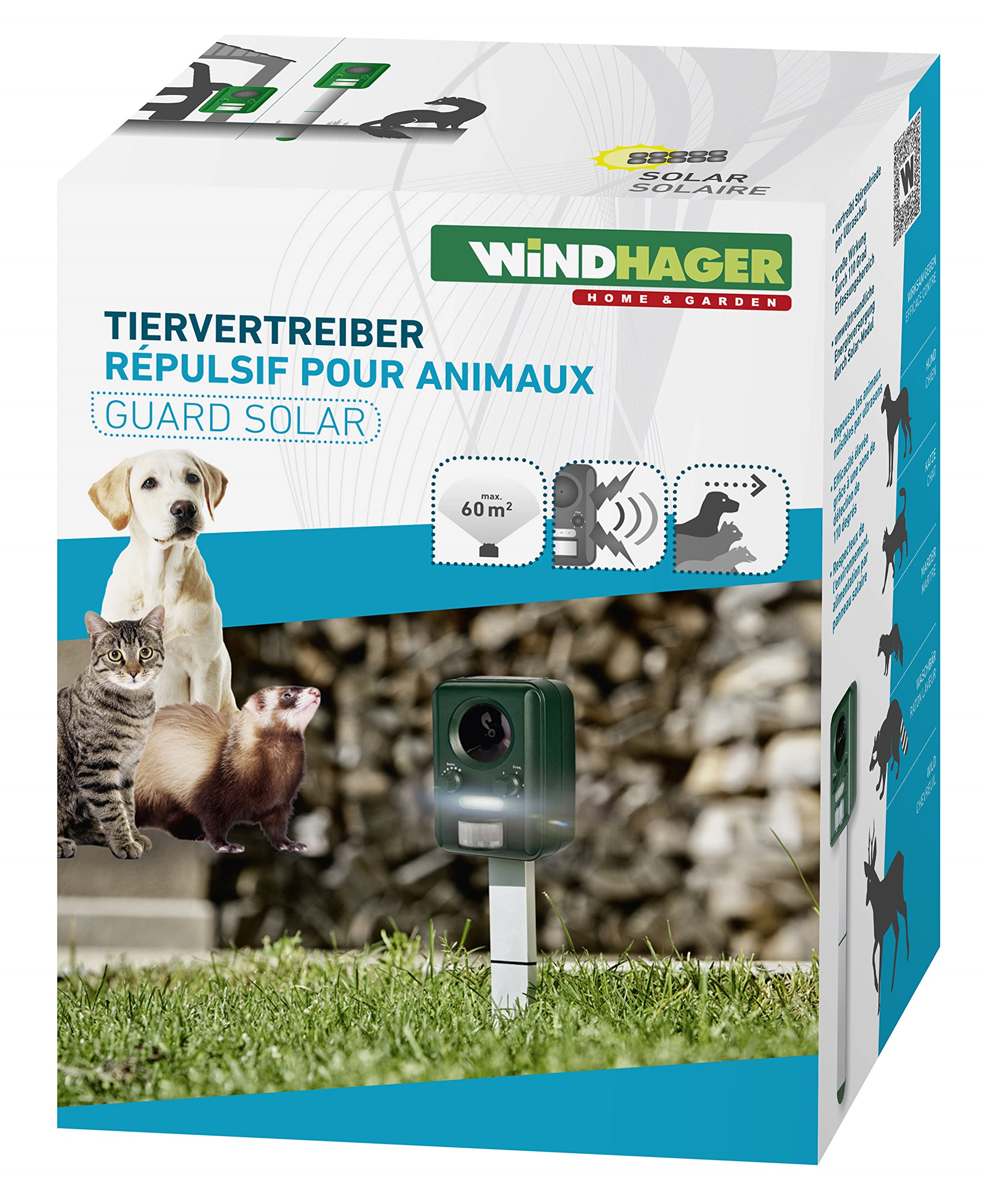 Windhager Répulsif pour Animaux Guard Solar, Anti-Animaux, Répulsif d'animaux Solaire avec Détecteur de Mouvement, Noir, jusqu'à 60 m², 05045