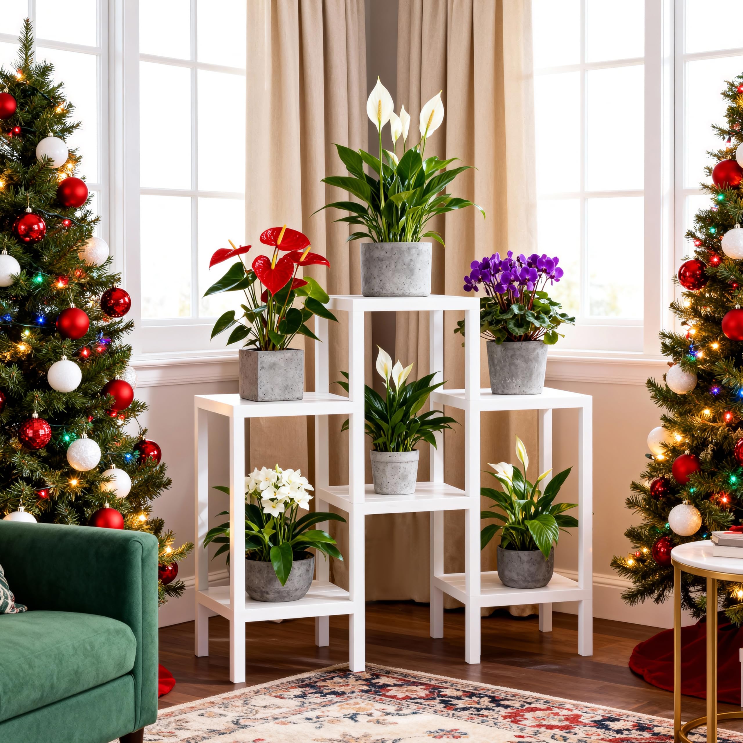 Ribelli Staffa per fiori a 6 piani, per piante, fai da te, a più piani, impilabile, espandibile, per interni, balcone, decorazione soggiorno, giardino, terrazza e ufficio, bianco