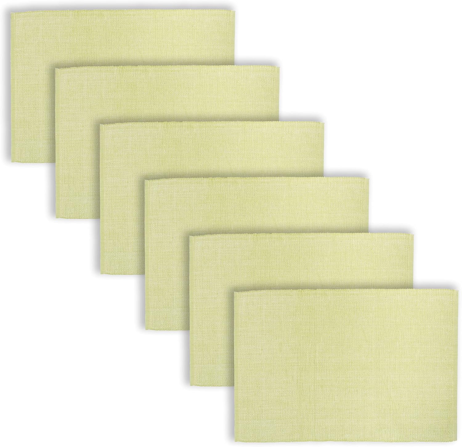 C&F Home Ribbed Chambray Peridot Green Cotton Reversible Machine Washable Placemat Set of 6 Rectangular Placemat Set of 6 Green