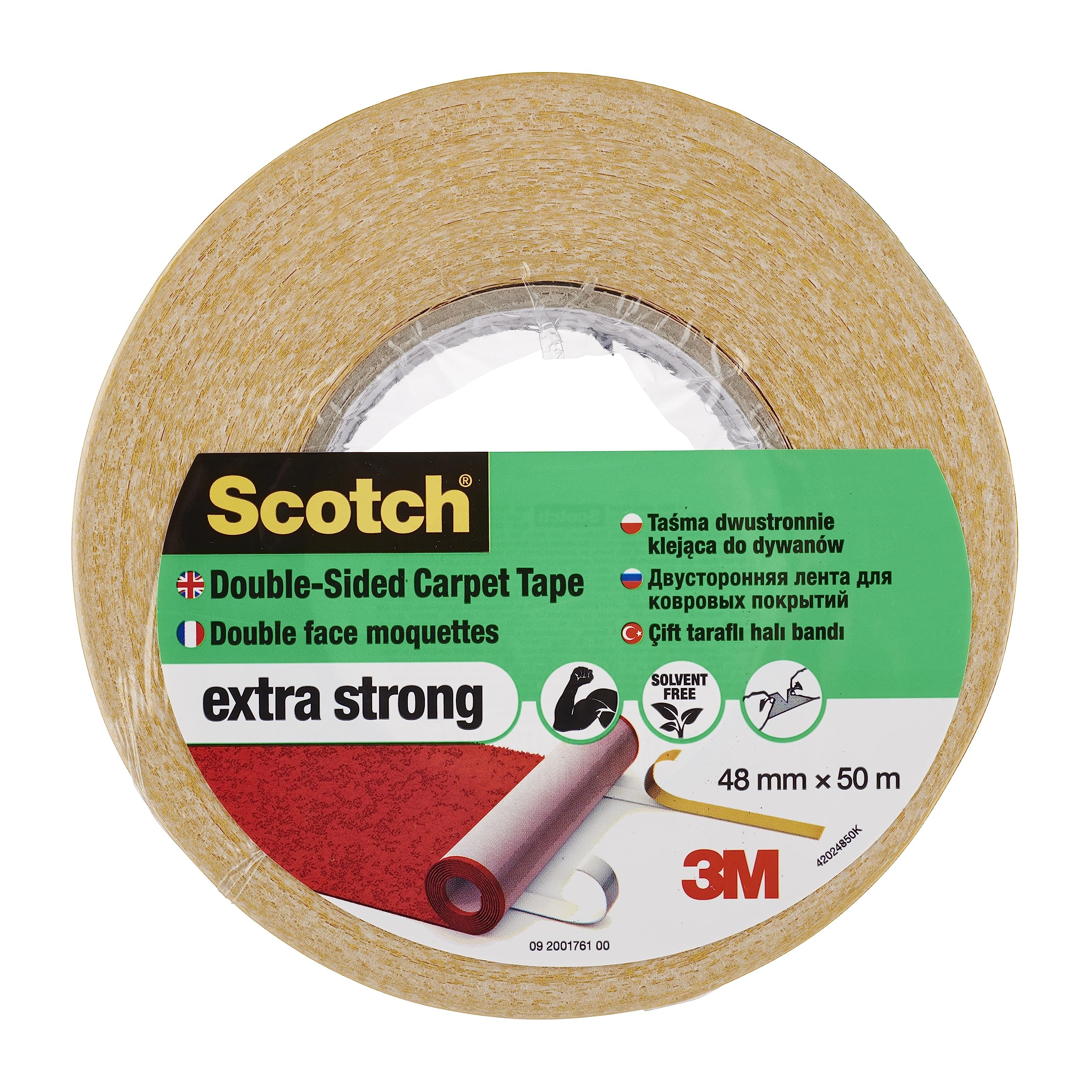 Scotch Skirting-Board Double-sided Carpet Tape 48mm x 50m, 1 unit/pack | Transparent color | Extra Strong | Holds rugs and carpets | Variety of Floors
