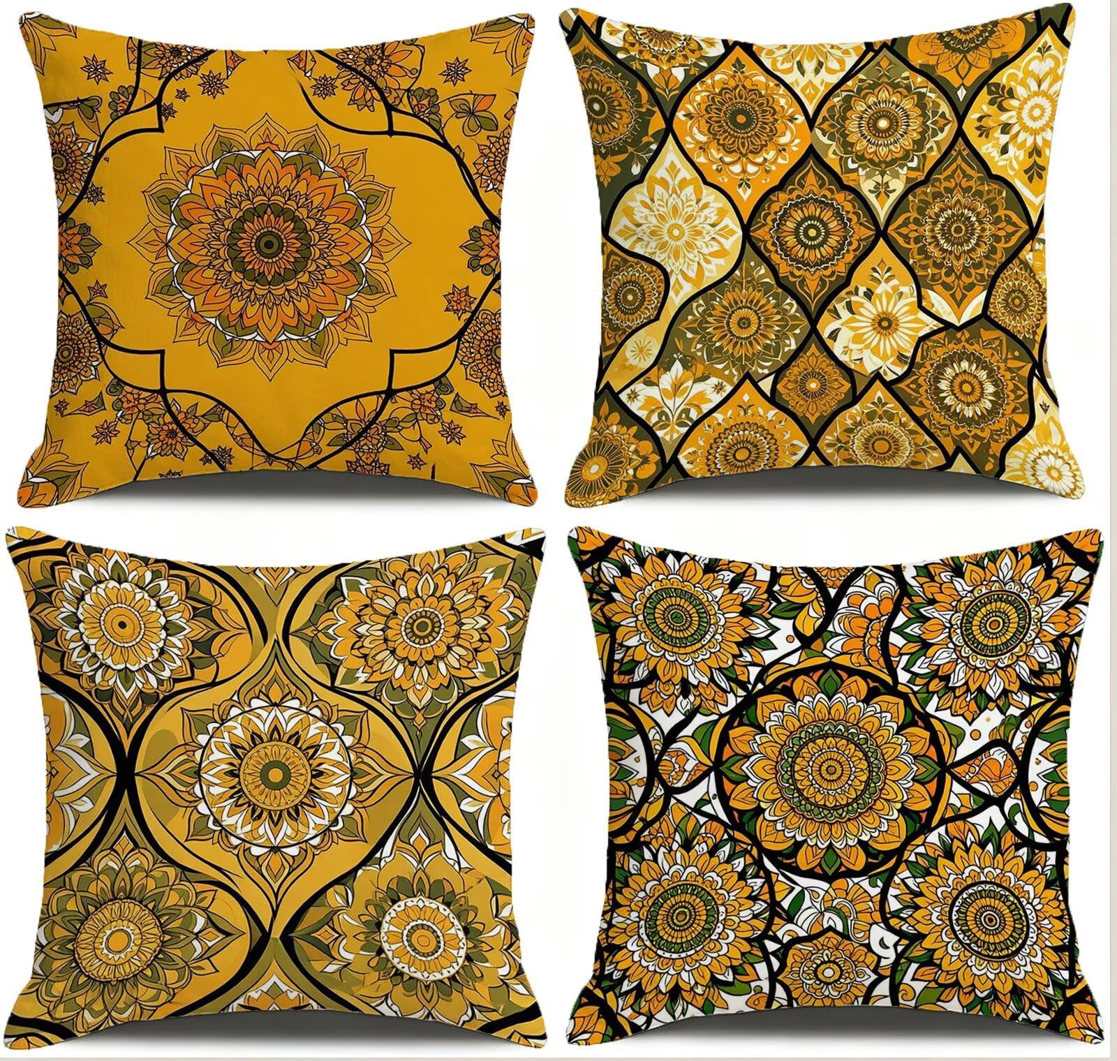 Żółta poszewka na poduszkę 50 x 50 cm zestaw 4 poduszek outdoorowych