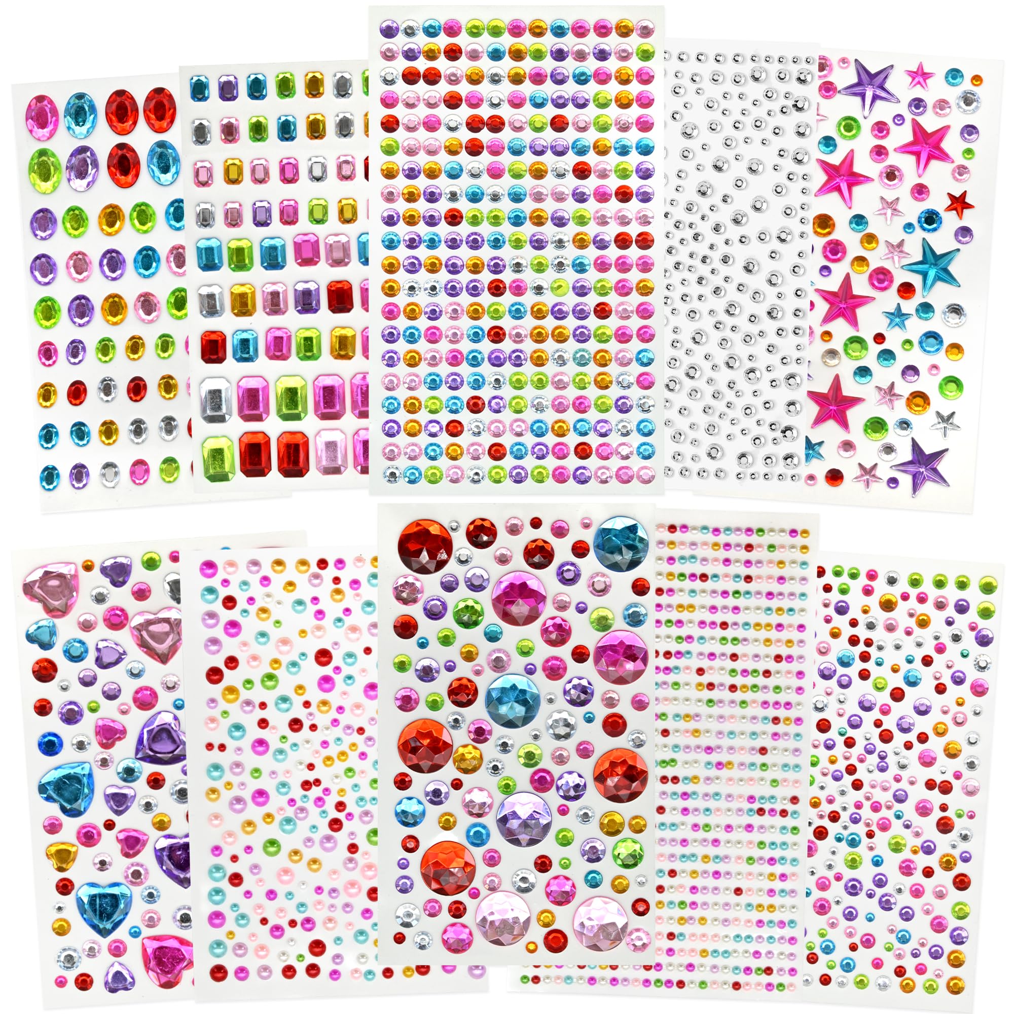 Strass Autocollant, 2442 Pièces Strass Visage Festival, Paillettes Visage Autocollants, Auto-Adhésifs Diamant Gem Différentes Formes Gem Cristal Acrylique pour Maquillage Ongles Décoratives
