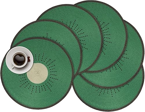 Miniatura 12 de Zupro Juego de 6 manteles individuales redondos, alfombrillas de mesa trenzadas resistentes al calor, antideslizantes, lavables, para cocina, mesas