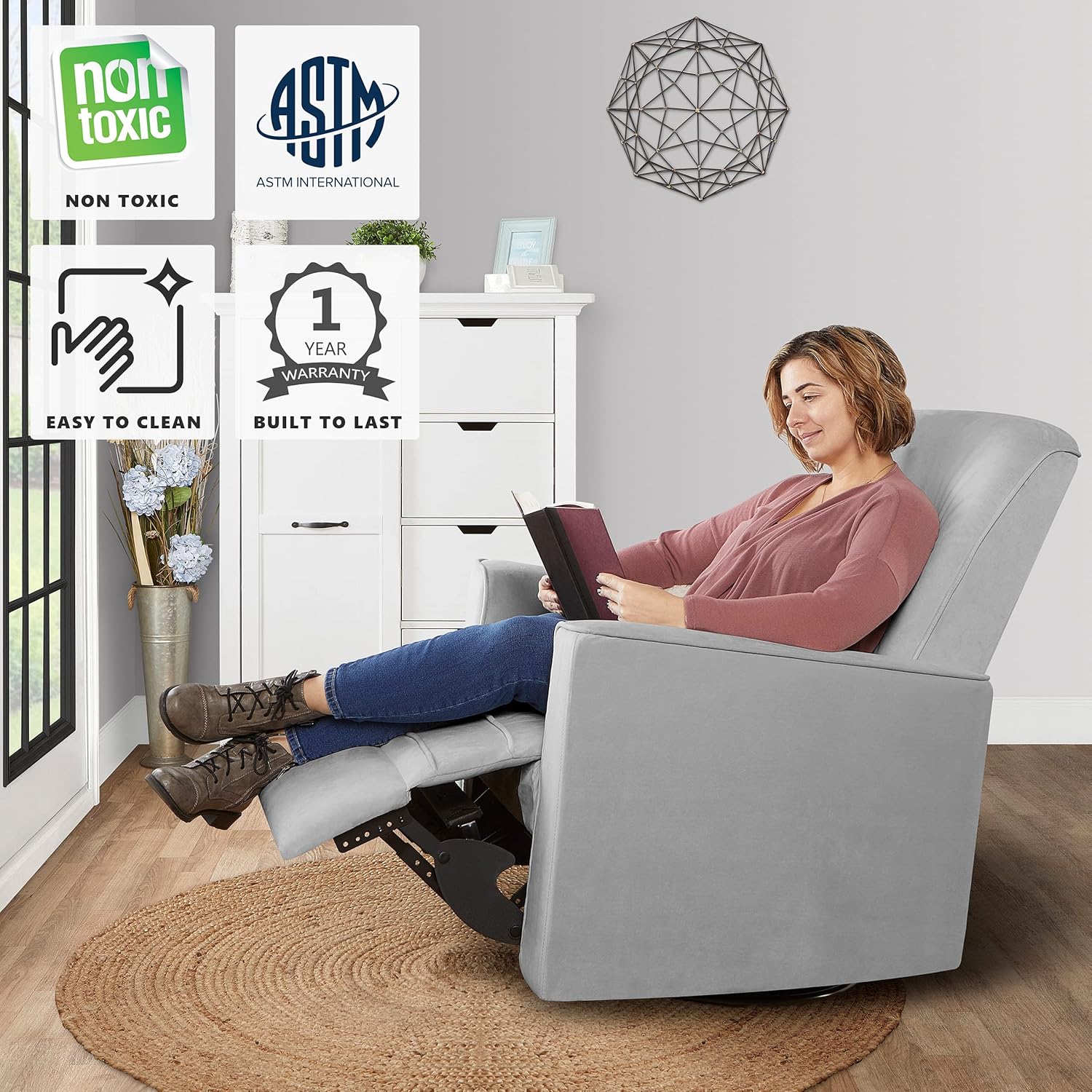 Evolur Harlow Deluxe Glider | Recliner | Rocker | Grey : Everything Else