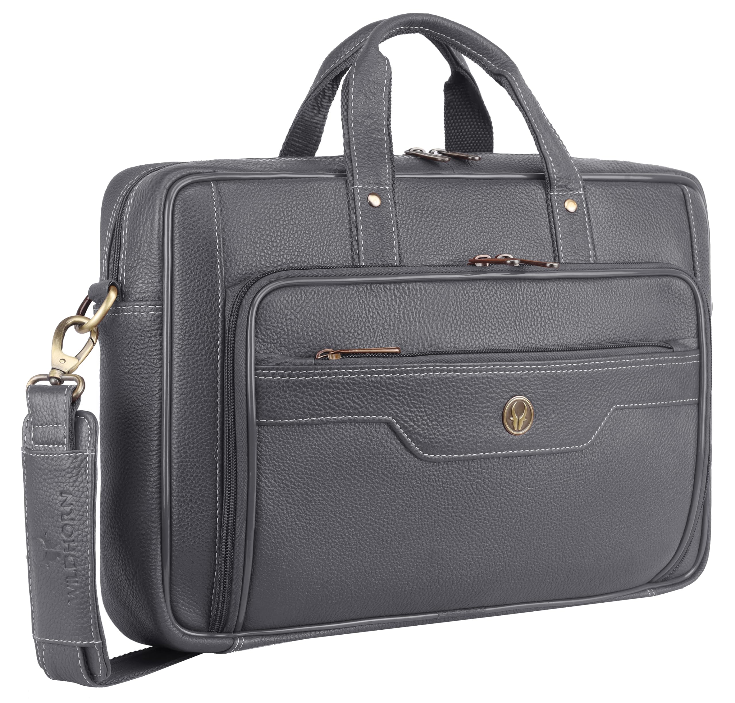 WildHorn Leather Laptop Bag for Men I Fits Upto 16 Inch Laptop/MacBook I Padded Laptop Compartment I Carry Handles with Adjustable Strap I DIMENSION : L-16.5 inch W-4.5 inch H-12.5 inch (Grey) (B0D1MQMCWL) Amazon Price History, Amazon Price Tracker