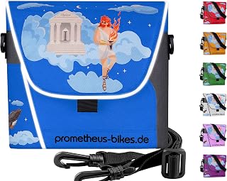 Prometheus - Bolsa para manillar de bicicleta infantil con correa y bandas reflectoras para niños, 3 correas de seguridad en color azul